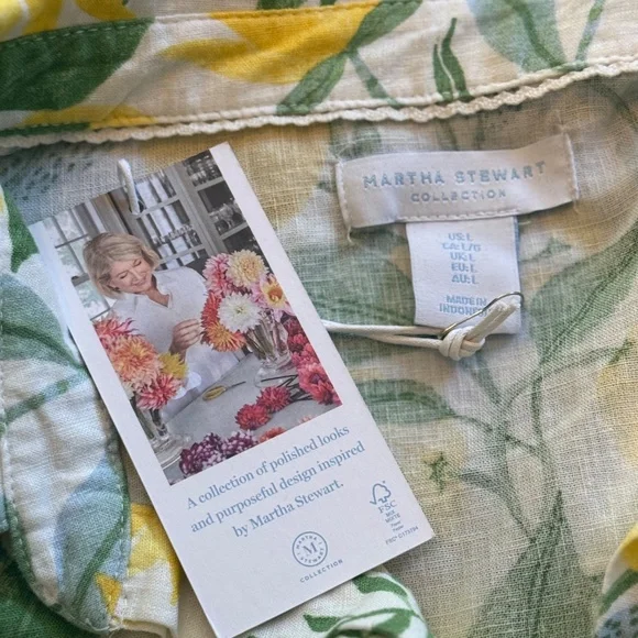 NWT Martha Stewart Collection Lemon Print Linen Blend Midi Shirt Dress L - Picture 3 of 4